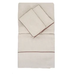 Summer Bed Natural Linen Set with Vintage Pink Piping