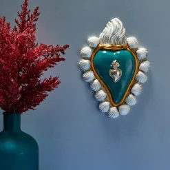 SUMMER CALLING WHITE AND TURQUOISE CERAMIC HEART