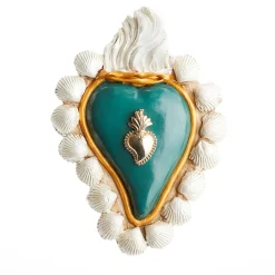 SUMMER VIBES WHITE AND TURQUOISE CERAMIC HEART