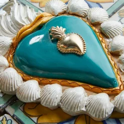 SUMMER VIBES WHITE AND TURQUOISE CERAMIC HEART