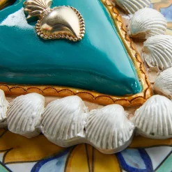 SUMMER VIBES WHITE AND TURQUOISE CERAMIC HEART