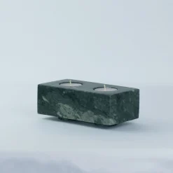 TA Double Squared Green Marble Candle Holder