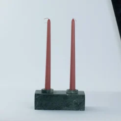 TA Double Squared Green Marble Candle Holder