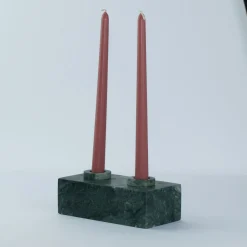 TA Double Squared Green Marble Candle Holder