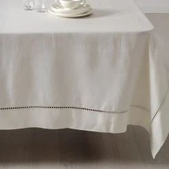 Table Linens Ivory Linen Satin Entre Deux Tablecloth