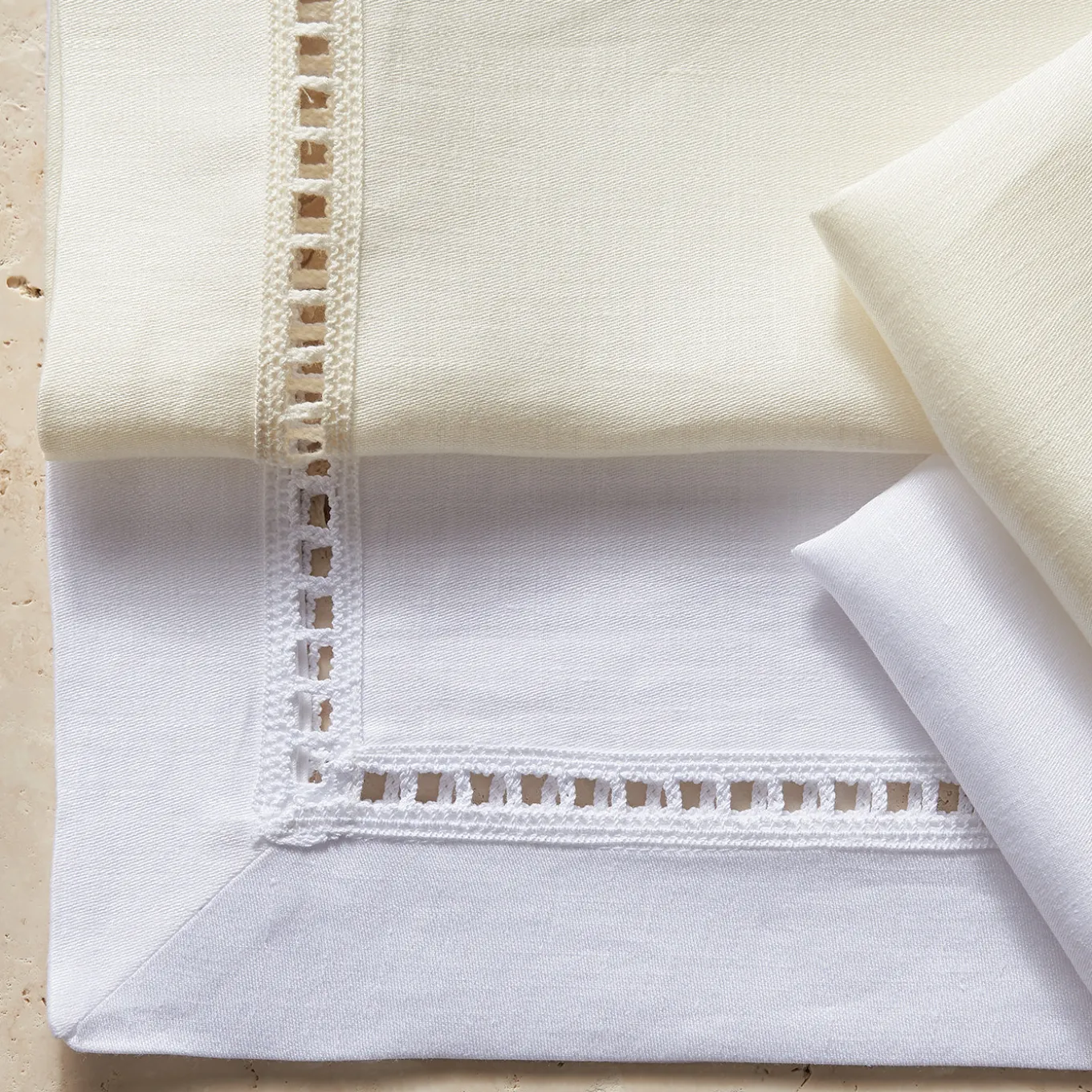 Table Linens Ivory Linen Satin Entre Deux Tablecloth