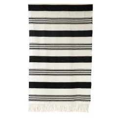Tacke.d2 Fringed Striped Black-And-White Blanket