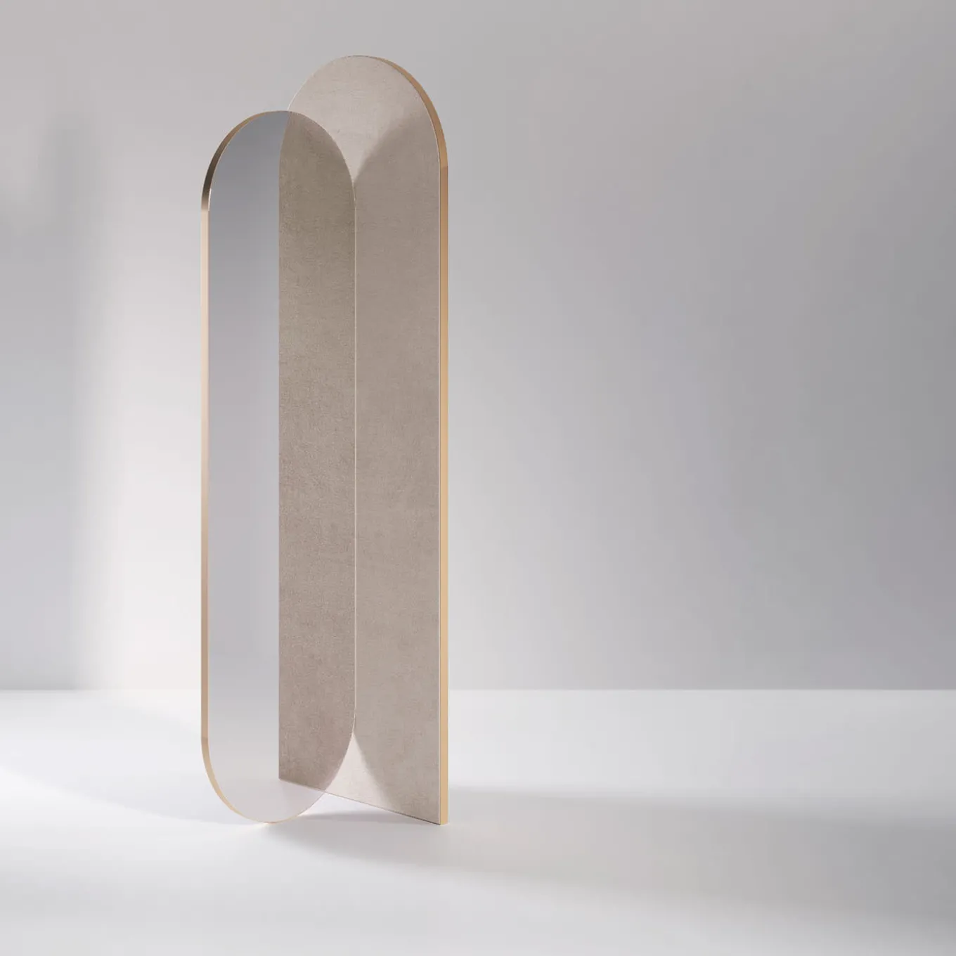 takada beige bison leather and polished brass metal mirror