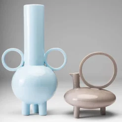 Tall Stereogramma Light Blue Ceramic Amphora