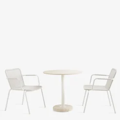 Tamia round beige Travertine outdoor bistro table