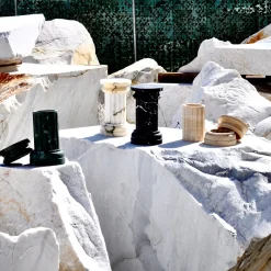 TAN Satin black Marquina marble Column Vase