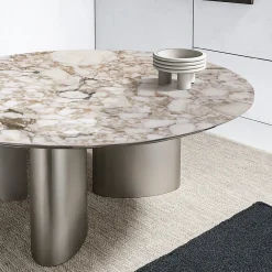 Tangeri Gold Calacatta Marble Round Dining Table by Roberto Lazzeroni