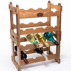 Teak Bottle Rack with Beige Eco-Leather Inserts