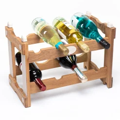 Teak Bottle Rack with Cream Eco-Leather Inserts