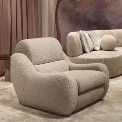 Teddy Beige Boucle Fabric Armchair