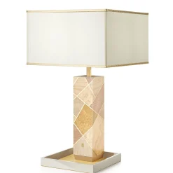 Tellux Riviera Beige wood base with white fabric lampshade Table Lamp