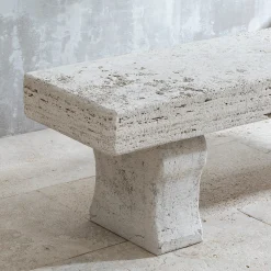Tempore beige travertine stone outdoor bench