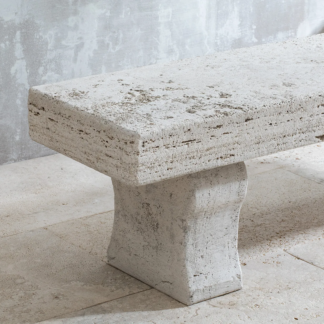 Tempore beige travertine stone outdoor bench