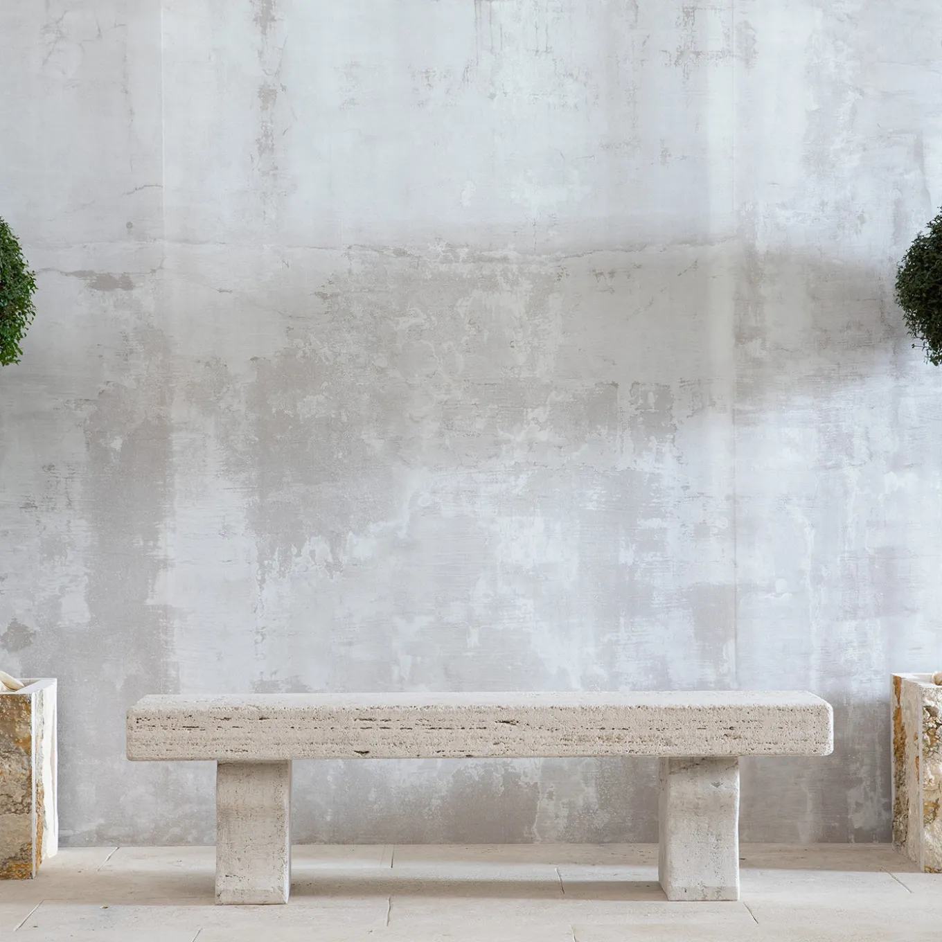 Tempore beige travertine stone outdoor bench