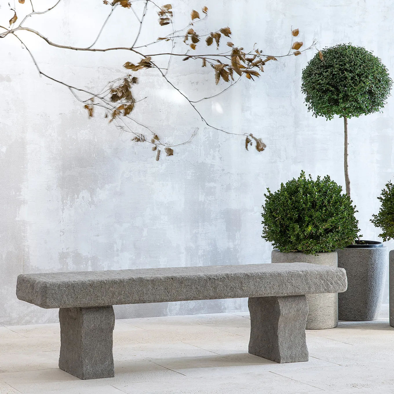 Tempore gray travertino stone outdoor bench