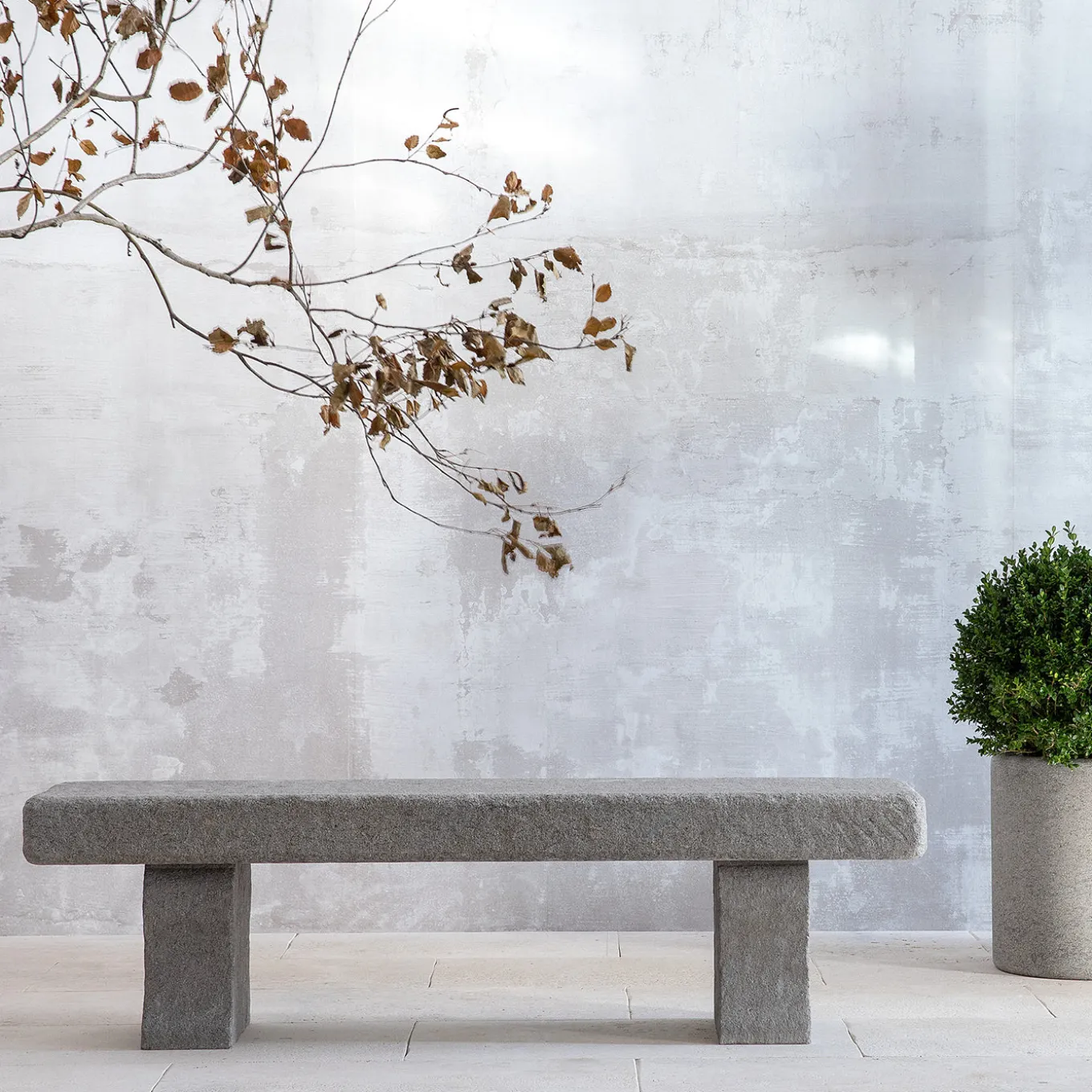 Tempore gray travertino stone outdoor bench