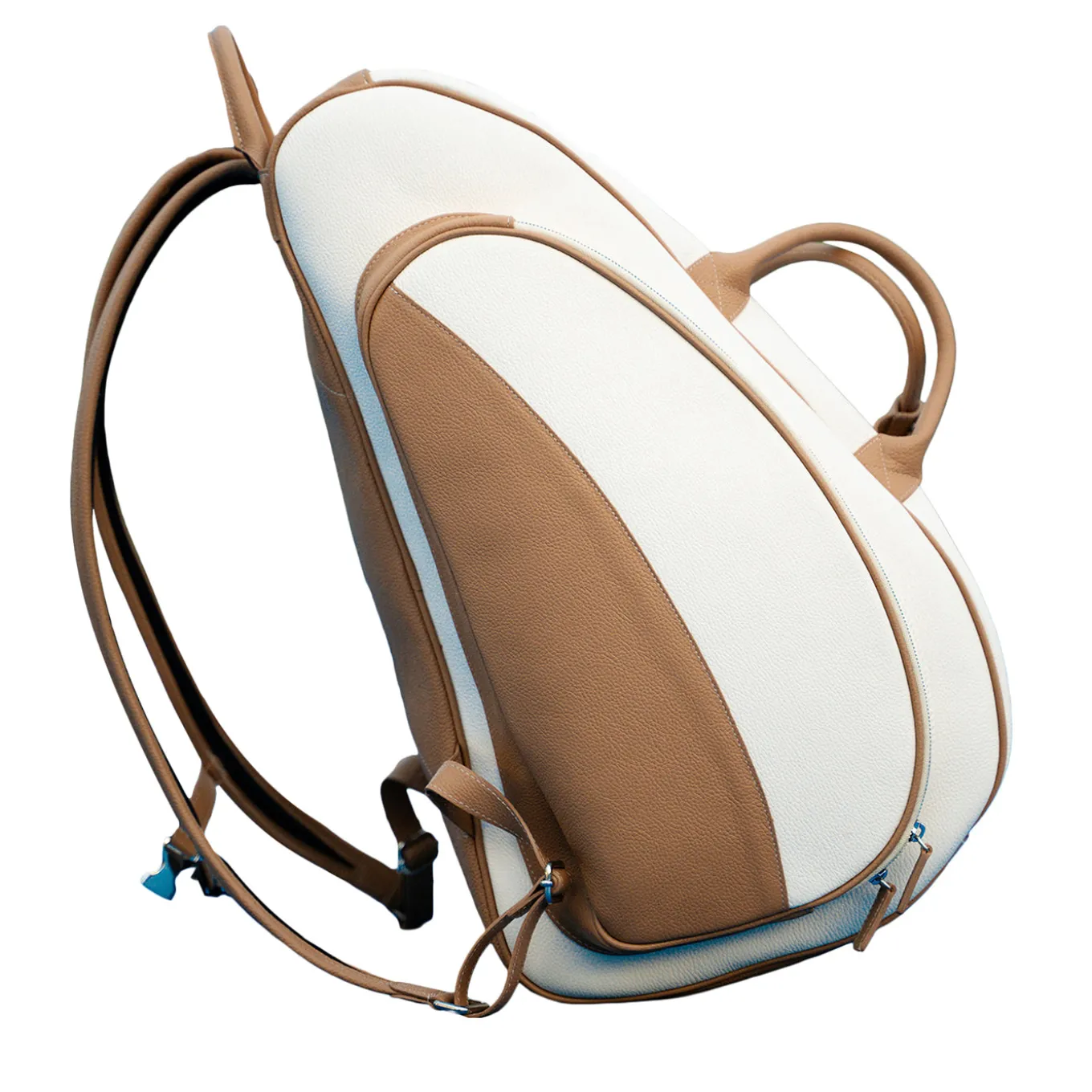Tennis, Padel & Pickleball White and Beige Leather Backpack