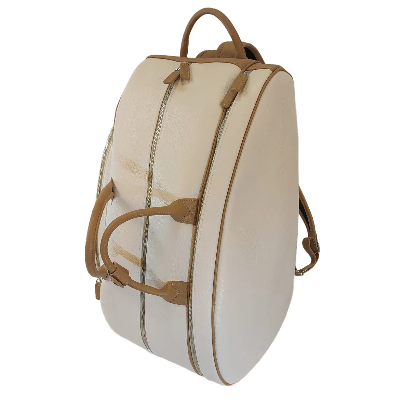 Tennis, Padel & Pickleball White and Beige Leather Backpack