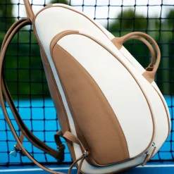 Tennis, Padel & Pickleball White and Beige Leather Backpack