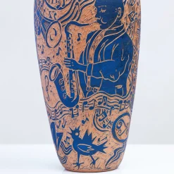 Terracotta Blues Vase by Clara Holt and Chiara Zoppei