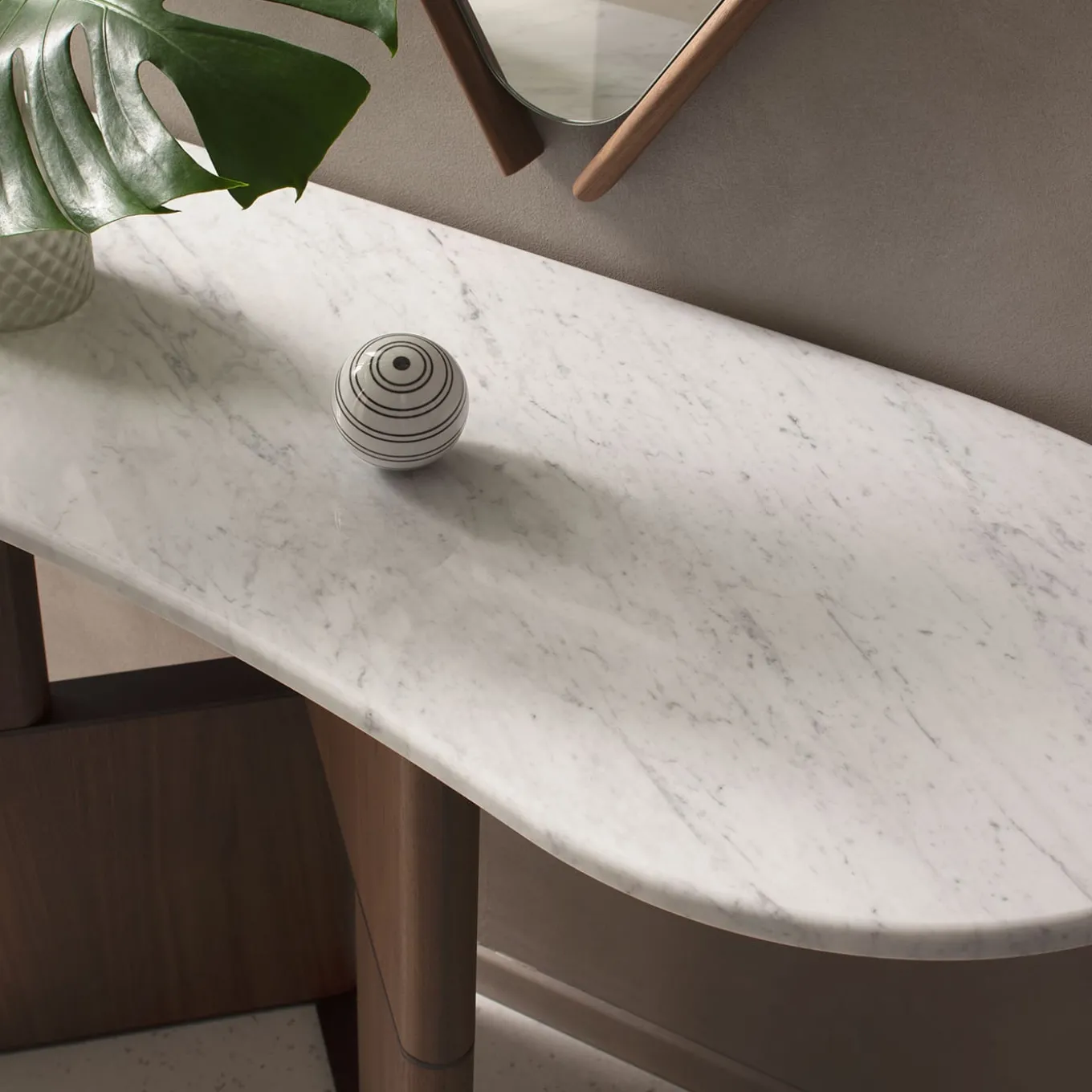 Tetris Console Table with Marble Top & Walnut Canaletto Wood Legs