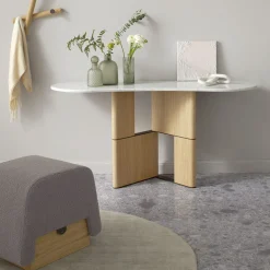 Tetris Console Table with Carrara Marble Top & Oak Wood Legs