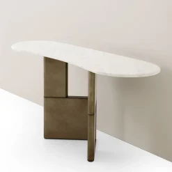 Tetris with Marble Top & Wood Bronze Lacquered Legs Console