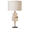 Tiles Table Lamp in Travertine and Bronze