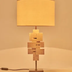 Tiles Table Lamp in Travertine and Bronze