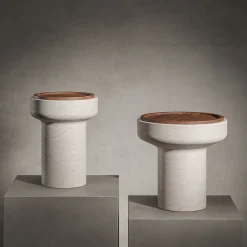 Tivoli Side Table in travertine and walnut by Ivan Colominas
