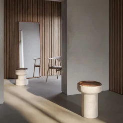 Tivoli Side Table in travertine and walnut by Ivan Colominas