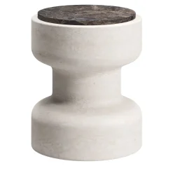 Tivoli Stool in travertine and marble by Ivan Colominas