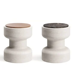 Tivoli Stool in travertine and marble by Ivan Colominas