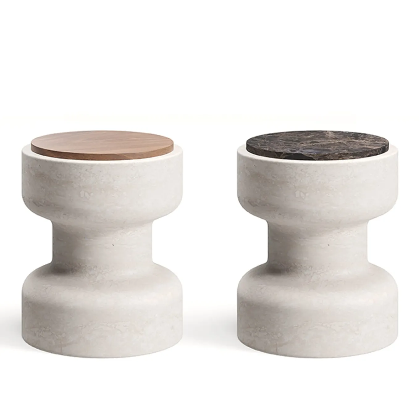 Tivoli Stool in travertine and marble by Ivan Colominas