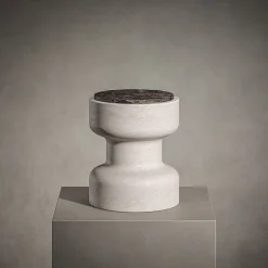 Tivoli Stool in travertine and marble by Ivan Colominas