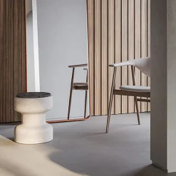 Tivoli Stool in travertine and marble by Ivan Colominas