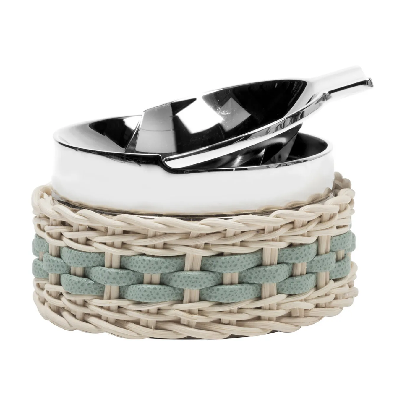 Toledo Green Leather & Rattan Ashtray