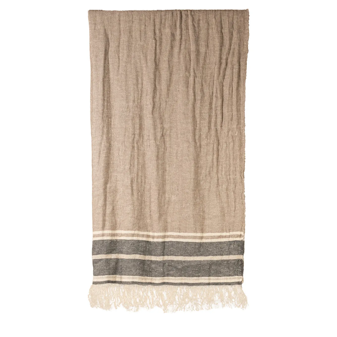 Tormentato Fringed Striped Ecru Blanket
