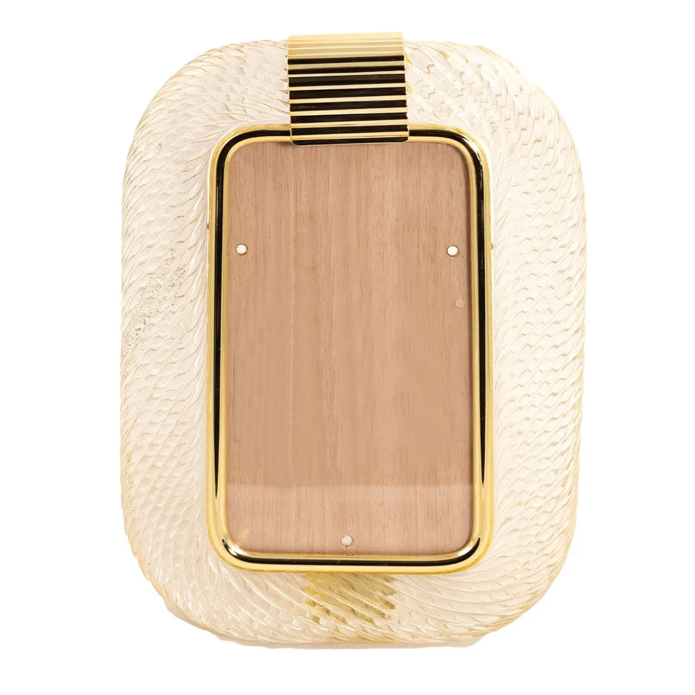 Transparent and Gold Twisted Glass with Glossy Brass Structure Frame