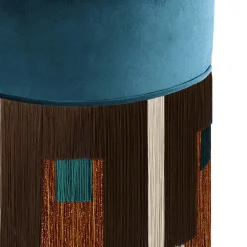 Treasure Blue Velvet Brown Fringes Pouf by Lorenza Bozzoli