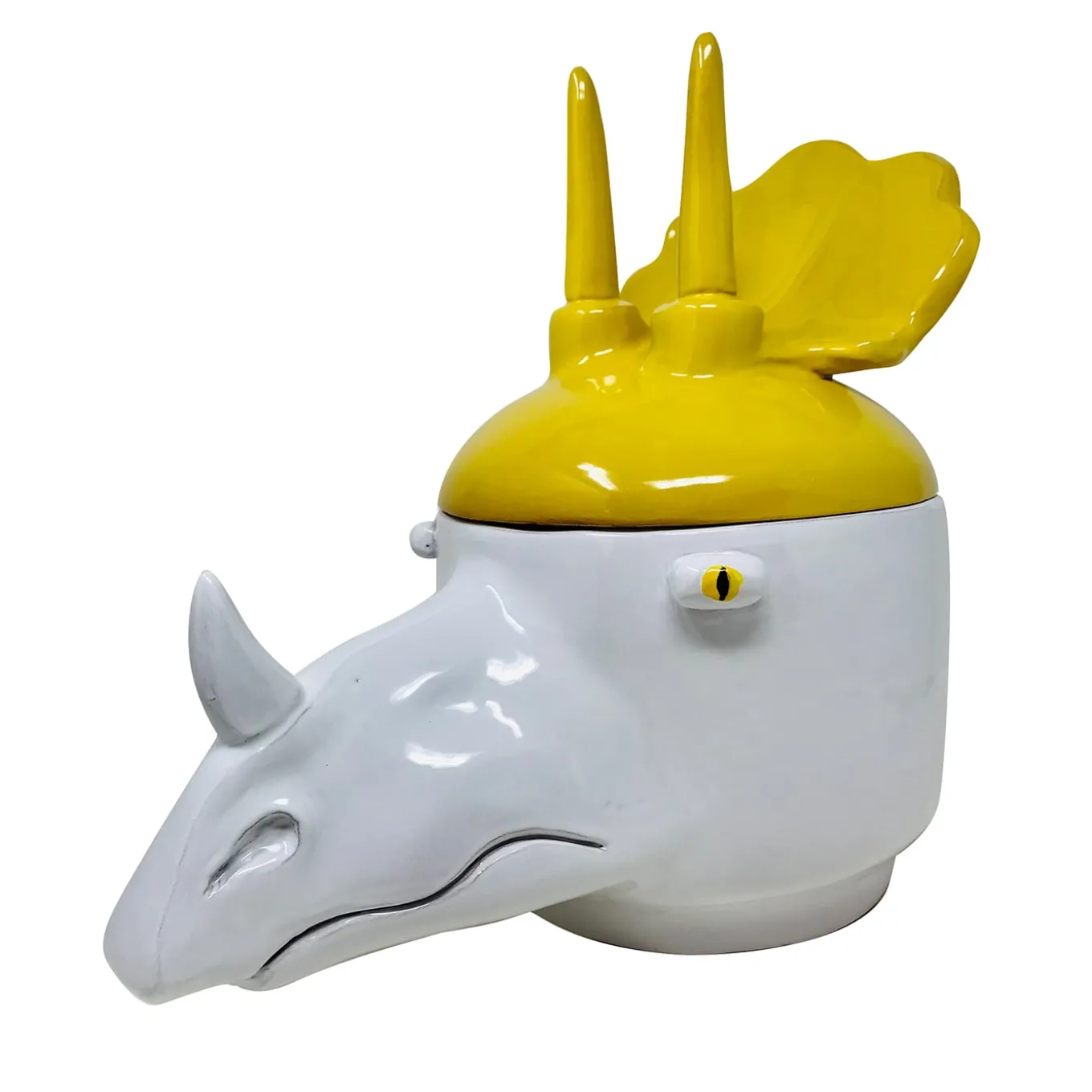 Triceratops Large Yellow and White Container with Lid