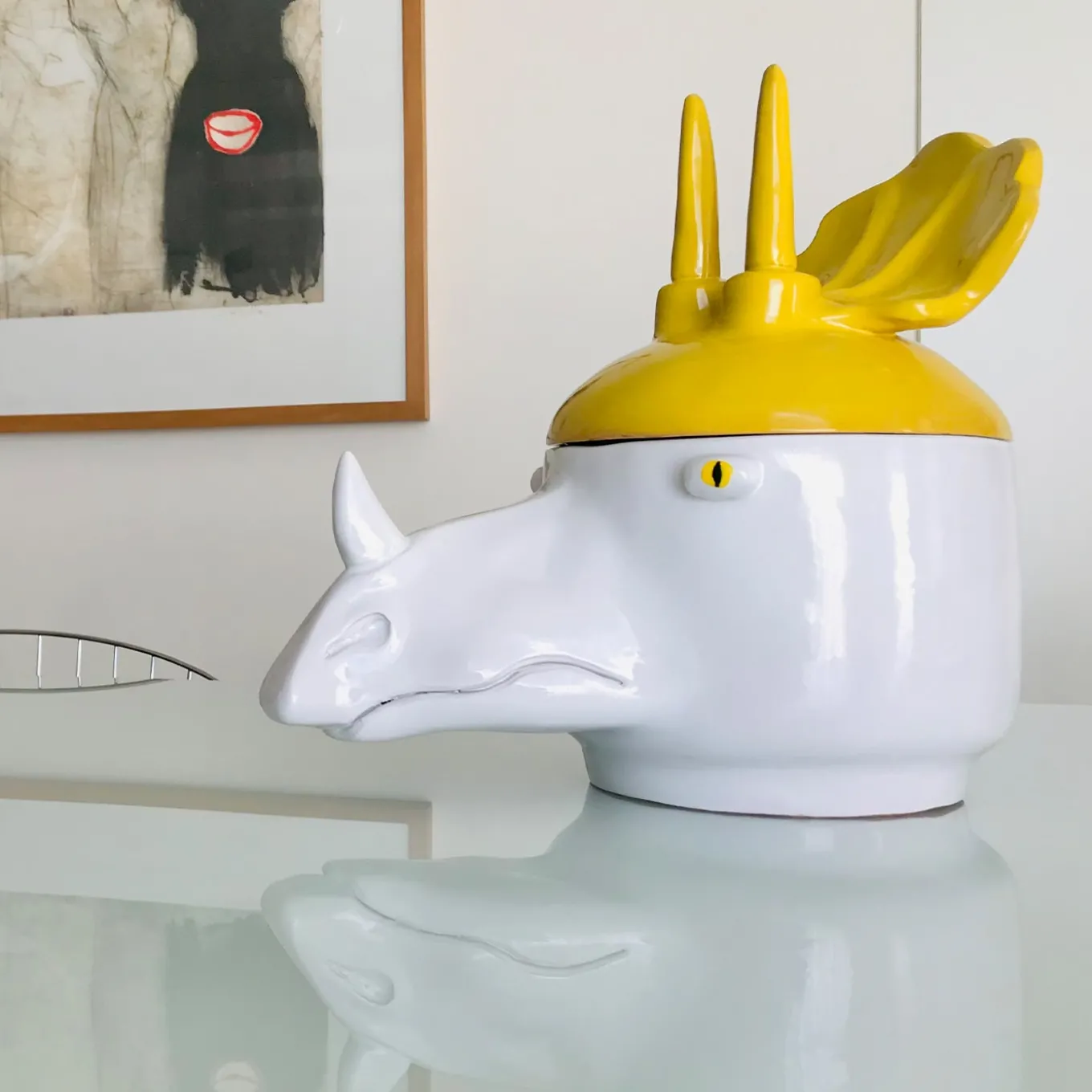Triceratops Large Yellow and White Container with Lid