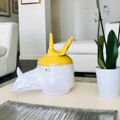 Triceratops Large Yellow and White Container with Lid