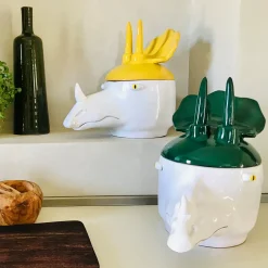 Triceratops Large Yellow and White Container with Lid