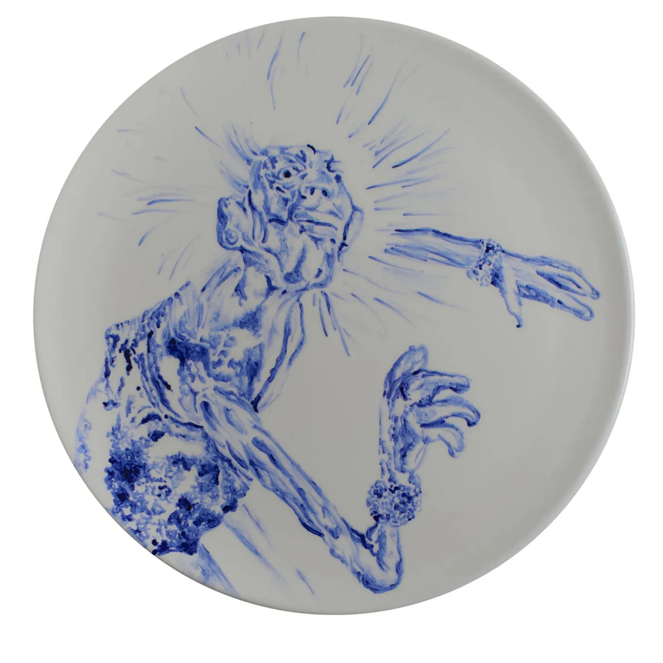 Tricky Home Caro Blue-Painted Ceramic Plate